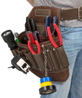 8 Pocket Leather Electrician Tool Pouch Built Tough For Work Belts With Flashlight Loop Tape Chain Pliers Pockets And 3 Inch Tunnel Loop Made From 100 Percent Full Grain Cowhide Leather