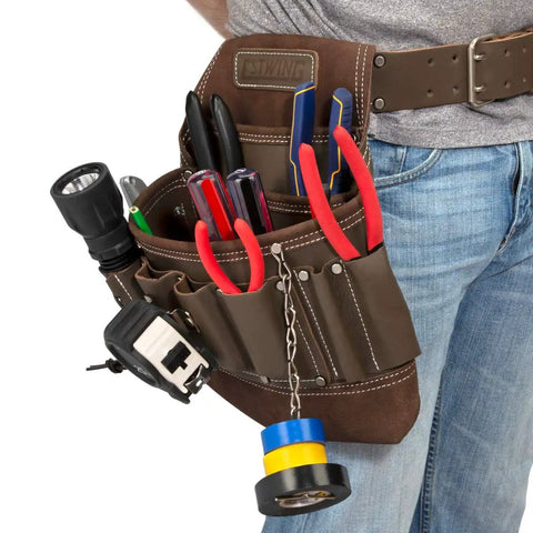 8 Pocket Leather Electrician Tool Pouch Built Tough For Work Belts With Flashlight Loop Tape Chain Pliers Pockets And 3 Inch Tunnel Loop Made From 100 Percent Full Grain Cowhide Leather