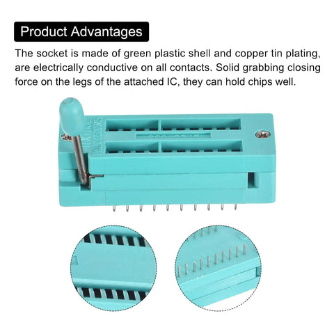 Universal IC Test ZIF Socket 20 Pin 3.0mm Pitch For Microcontrollers Chips And Breadboards, Easy Locking Clamp, green shell