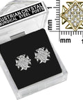 Straight Up Iconic Silver Plated Crystal Square Grid Wings Earrings Featuring Real Swarovski Crystals Surgical Steel Posts with display box.
