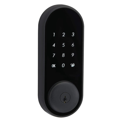 Contemporary Electronic Touchscreen Keypad Deadbolt Door Lock With One Touch Locking, ANSI Grade 2 Security, Matte Black Finish