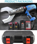 Cordless Electric Hydraulic Cable Cutter With Digital Display, Dual 18V 4.0Ah Lithium Batteries in packaging with case.