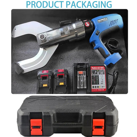 Cordless Electric Hydraulic Cable Cutter With Digital Display, Dual 18V 4.0Ah Lithium Batteries in packaging with case.