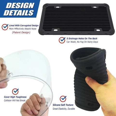Clear License Plate Protector With Silicone Frame Sturdy Unbreakable Shield showing corrugated design and flexibility