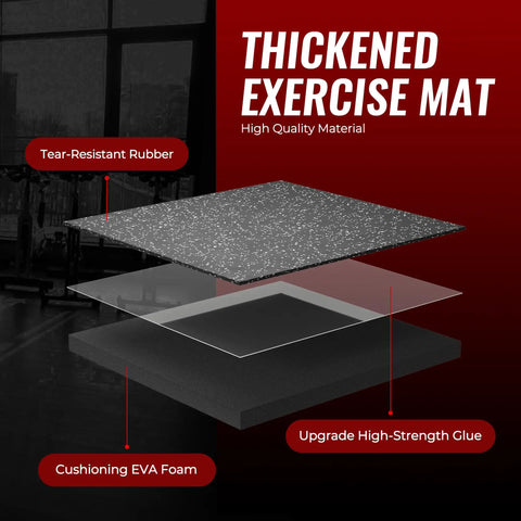 Cutaway view of 0.79 Inch Extra Thick Exercise Mats, 12 Pack Interlocking Gym Flooring Tiles with rubber top and EVA foam layers.