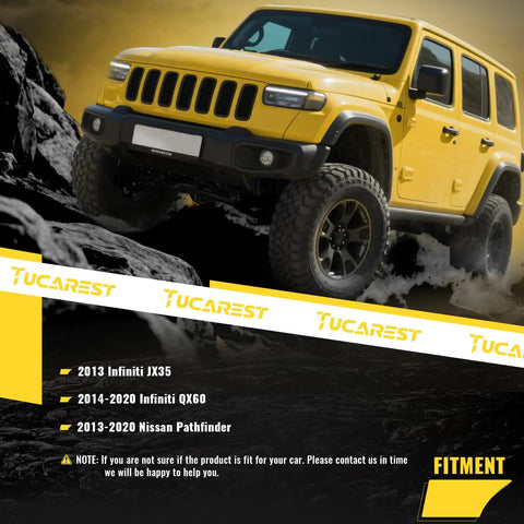 Yellow SUV showcasing the 10 Piece Beefed Up Front Suspension Kit For 2013 To 2020 Nissan Pathfinder And Infiniti QX60 JX35