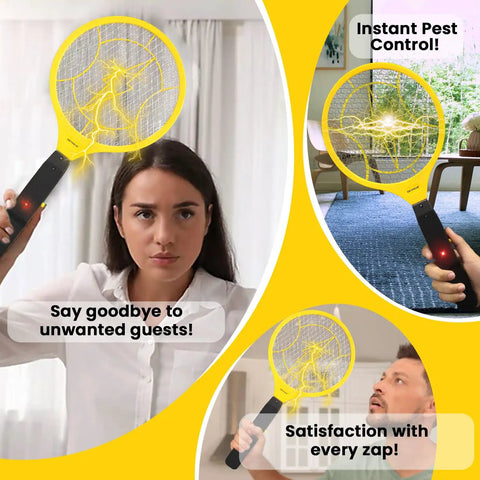 Person using Electric Fly Swatter Racket With 3000V Mesh, Ultra Lightweight 2AA Battery Powered Bug Zapper