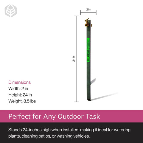 Garden Hose Bib Extender With Elevated Stand, 24-inch rust resistant powder coated steel, anti kink spigot, leak proof brass fittings