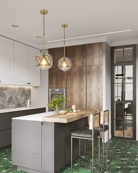 Modern Brass Chandelier With Adjustable Height Hanging Lights And 4mm Clear Glass Shade Pendant Lighting For Kitchen Island Porch And Cafe