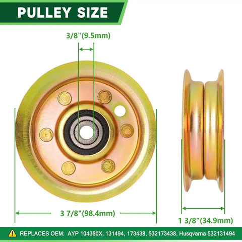 Pulley from 42 Inch Deck Rebuild Kit Fits Mower Models LT1000 LT2000 DLT3000 DYT4000 DIY Friendly Decks Includes Spindles 130794 Blades 127843 Idlers 153535 173438 173437 And Belt 21547082 For No Fuss Install shown with measurements