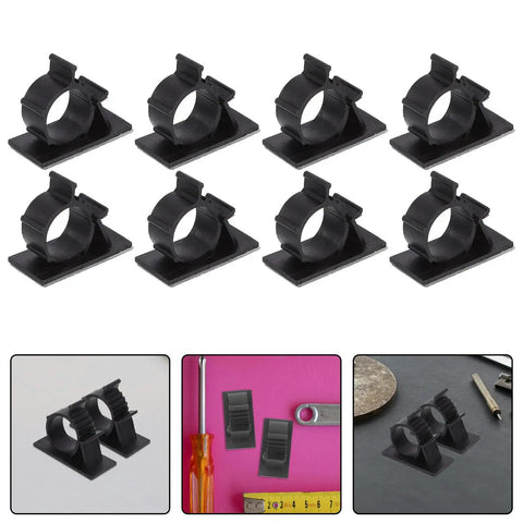 Self Adhesive Pipe Holder Clamps For Filtration System Tubes And Washing Machine Hoses, black plastic clips with cushioned lining, pack of 8