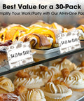 30 Piece Small Acrylic Sign Holders Three And A Half By Two Inches Clear Tabletop Display Stands showing pastry prices.