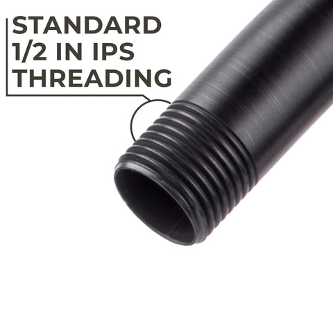 Close-up of the 16 Inch Shower Head Extension Arm with High Arc Curve and Hook Design in Oil Rubbed Bronze, showing thread detail.