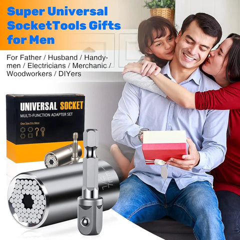 Universal Socket Wrench Kit With Power Drill Adapter, 54 Pin Spring Socket Set Fits Standard Nuts From Quarter Inch To Three Quarter Inch And Seven To Nineteen Millimeters, Great Fathers Day Gift For Dad Husband DIYer Stocking Stuffers