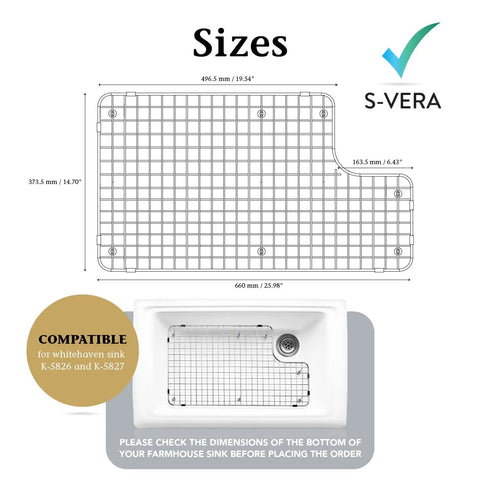 Diagram showing dimensions of the One Piece Sink Rack Protector For Kohler And Whitehaven Sinks with labeled measurements.