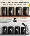 Comparison of Veken Airtight Stainless Steel Coffee Canister With Window 22 Oz and other storage options on shelf