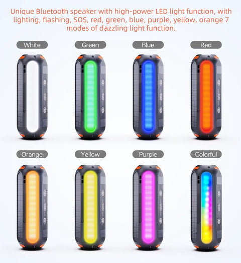 Magnetic Bluetooth Speaker With Solar Charging, 30 Hour Playtime, 7 Colorful LED Lights, Outdoor Waterproof Portable Wireless Speaker