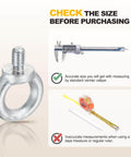 Shoulder Eye Bolt Set One Quarter Inch By One Half Inch Four Pack Carbon Steel Lifting Eye Bolts With Threads shown with measuring tools, caliper accurate