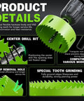Details of 6 Inch Hole Saw For Recessed Lights With Dust Bowl Catcher, Pro Grade Cutter showing features and special tooth grinding