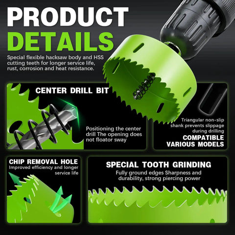 Details of 6 Inch Hole Saw For Recessed Lights With Dust Bowl Catcher, Pro Grade Cutter showing features and special tooth grinding