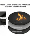 Round Fire Pit Mat For Outdoor Hangouts, Fireproof, Waterproof Spark Shield, showing three layers for protection with fireproof silicone.