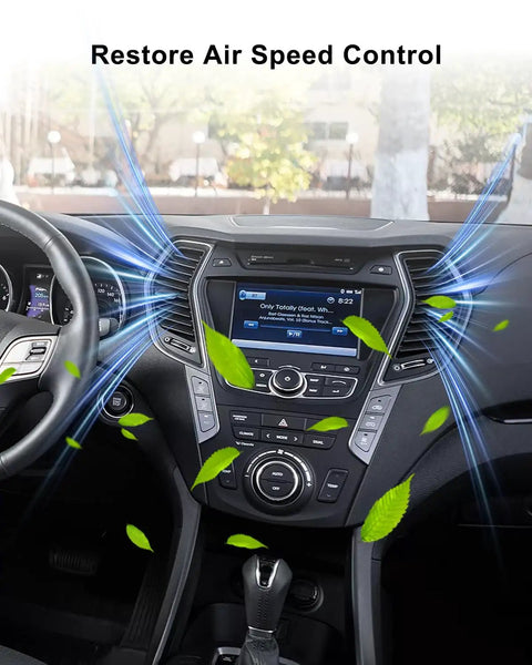 Auto Control Blower Motor Resistor Replacement For Hyundai Santa Fe Sonata Ac Climate Fan Speed Controller Upgrade Plug And Play Swap To Keep Your Ride Cool Or Warm Effortlessly in a modern car interior with air flow visuals.