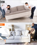 Before and after using Furniture Sliders For Carpet, Hardwood And Tile Floors, 16 Pack 1 Inch By 4 Inch Rectangular Self Adhesive Pads