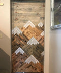 Space Saving Rustic Wood Mountains Sliding Barn Door For Home, Classic Farmhouse Style with mountain pattern design