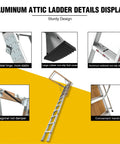 Heavy Duty Attic Ladder With 350 Lb Capacity, Fold Down Loft Stairs For Ceilings From 7 Ft 8 In To 10 Ft 3 In, 22.5 Inch By 54 Inch Opening, Non Slip Steps, Space Saving Pull Down Design For DIYers And Home Storage Access, aluminum ladder parts and handrail