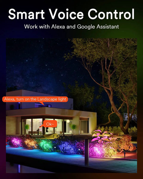 56Ft Smart Landscape Lights Waterproof 6 Pack Low Voltage RGBAIWW Color Changing Spotlight Outdoor Lights With WiFi App Voice Control