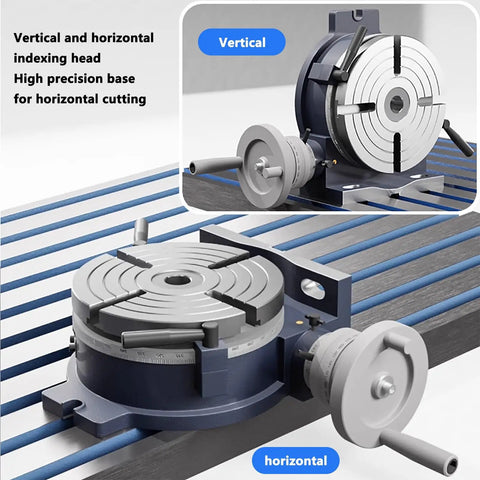 10 Inch Heavy Duty Shop Rig Rotary Table Divider And Precision Indexing Head For Milling Machines with vertical and horizontal indexing heads.