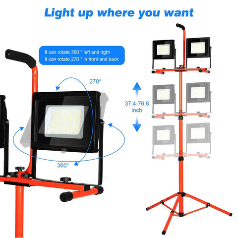 Beast Bright LED Work Light Kit with retractable tripod, dual head, 10000 lumen, rotatable heads, adjustable height, 2 pack.