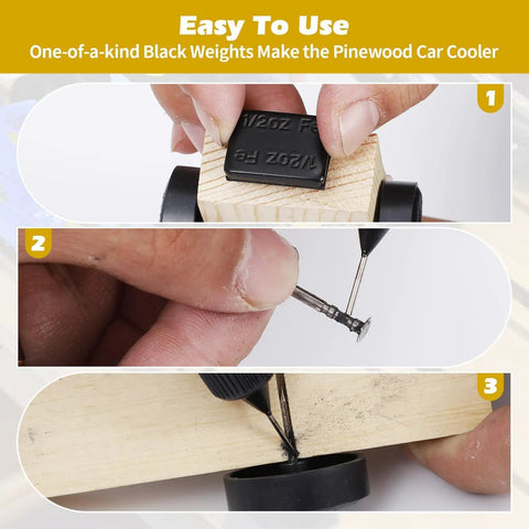 Pinewood Derby Car Weights Kit With 12 Weights In Two Sizes And Graphite Powder Lubricant for Wheels and Axles installation