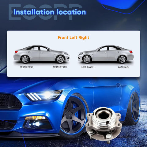 Front Wheel Hub Bearing Assembly 513296 With ABS For Infiniti JX35 2013, QX50 2019, QX60 2014 installation guide with car diagram and hub image