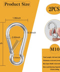 Heavy Duty 4 Inch Carabiner Clip Spring Snap Hook, dimensions and capacity details, M10 galvanized steel, 2 pack