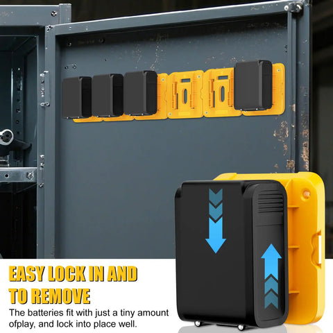 Six Pack Battery Mount Holder For Dewalt 20V 60V Batteries Wall Mount Shelf in toolbox with mounted batteries