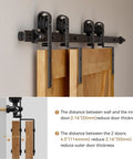 10 Feet Bypass Sliding Barn Door Hardware Kit for Double Wooden Doors, showing side view with track and floor guide close-up.