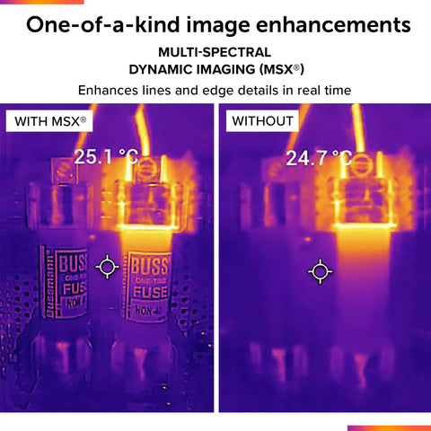 TG268 Thermal Imaging Camera With 320x240 IR, Ultra Clear MSX Real Time Detail, 640x480 Visual Sensor For Sharper Thermal Images, Spot IR Bullseye Laser For Easy Heat Tracking On The Fly showing MSX vs without
