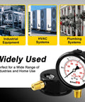 Lead Free 100 PSI Two Point Five Inch Pressure Gauge With Stainless Steel Case Liquid Filled Displayed with Industrial, HVAC, Plumbing Systems