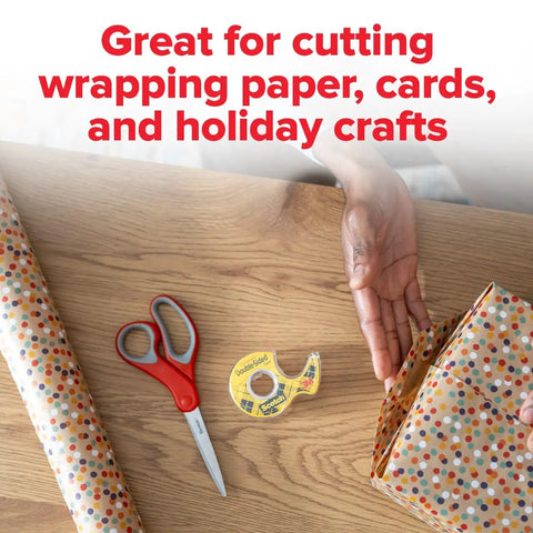 All Purpose Stainless Steel Scissors 8 Inch With Soft Grip Handle In Red And Gray For Home School Office Crafting And Left Or Right Hand Use Workhorse For Paper Fabric Cardstock And Everyday DIY Tasks, cutting wrapping paper