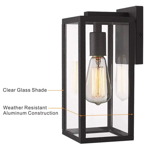 Outdoor Wall Sconce Light Fixture Set Modern Black Aluminum Wall Mount Lamps With Clear Glass Shade 2 Pack Weatherproof Rust Resistant Easy Install Patio Garden Porch Courtyard Lighting