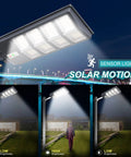 Ultra Bright 500W Solar Street Light Outdoor With 35000 Lumens LED illuminating a yard with motion sensor and remote control