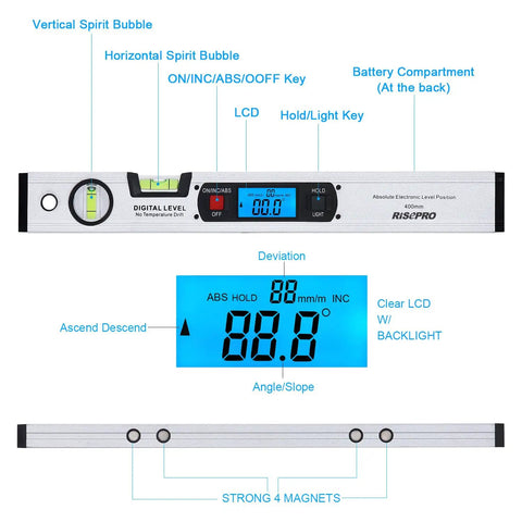 Heavy Duty Digital Spirit Level And Protractor Torpedo Inclinometer Slope Meter With Strong Magnetic Base And Bright LCD Backlight Built Tough To Handle Any Shop Job Works Like A Charm For Weekend Warriors
