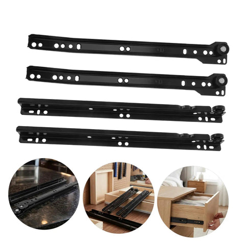 Two Sets Soft Close Bottom Mount Drawer Slides, Heavy Duty Iron Rails, Quiet Smooth Sliding Hardware For Kitchen Cabinets, Dressers, And Furniture, Easy Installation, Durable Metal Drawer Slides Replacement, black iron rails