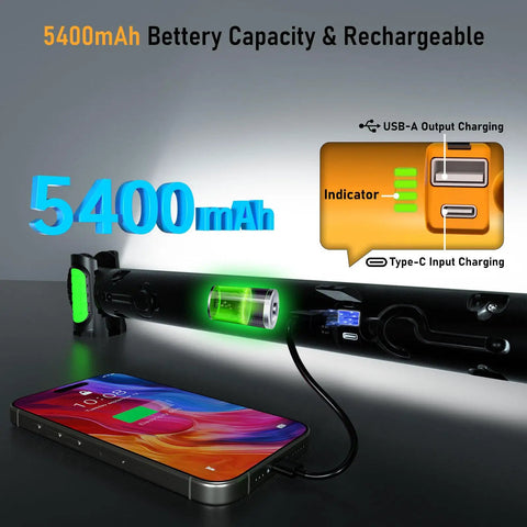 Rechargeable Magnetic 3200LM LED Work Light with COB Panel 5400mAh Battery Cordless Underhood Auto Garage Light with Hooks charging