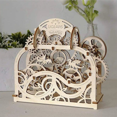 Self-Propelled 3D Theater Model Kit With Plywood Pieces Without Glue, A Hands-On Mechanical Theater Build For Adults, Great Gift Idea For Craft Lovers, Watch The Stage Come Alive As You Assemble This Moving Wooden Show; assembled plywood theater model with gears