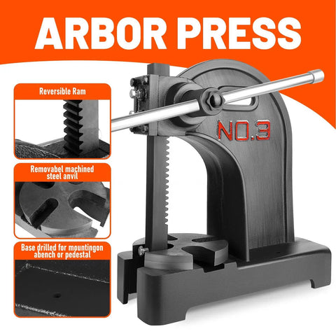 Tough As Nails 3 Ton Arbor Press Heavy Duty Cast Iron Manual Shop Press with adjustable lever and reversible ram.