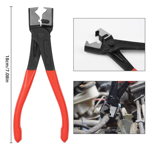 4 Piece Hose Clamp Pliers Set With Long Reach Wire Spring Hose Removal Tool Pinch Pliers for car maintenance shown in use.
