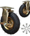Smooth Operator Heavy Duty Industrial Casters, Eight And Ten Inch Thick Rubber Wheels with steel brackets and bolts.