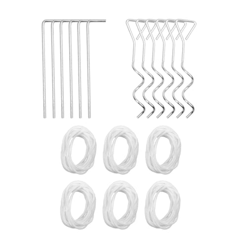 Stakes and ropes set for Heavy Duty 10 By 19.2 Ft Pop Up Canopy Tent For Parties And Events, including metal stakes and white ropes.